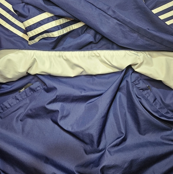 Adidas Mens Large Snap Pullover Windbreaker Jacket Navy Blue 3-Stripes Retro - Picture 7 of 7
